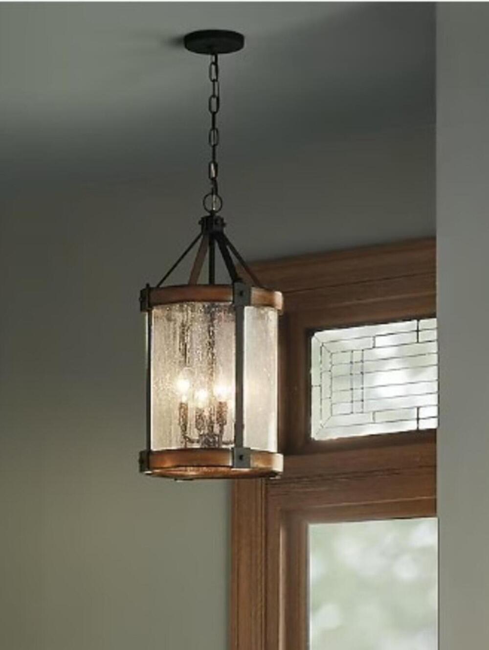 Kichler Barrington 4-Light Distressed Black/Wood Tone Hanging Pendant Light